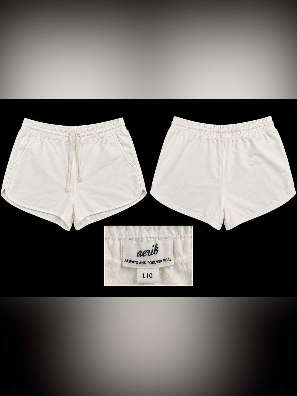 Aerie White Fleece Dolphin Shorts Drawstring Women’s L